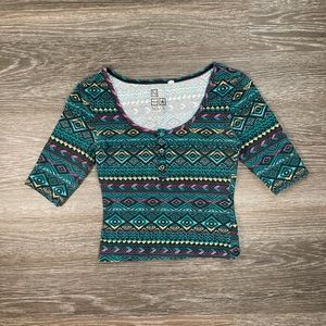 Nollie Patterned Henley Crop Top